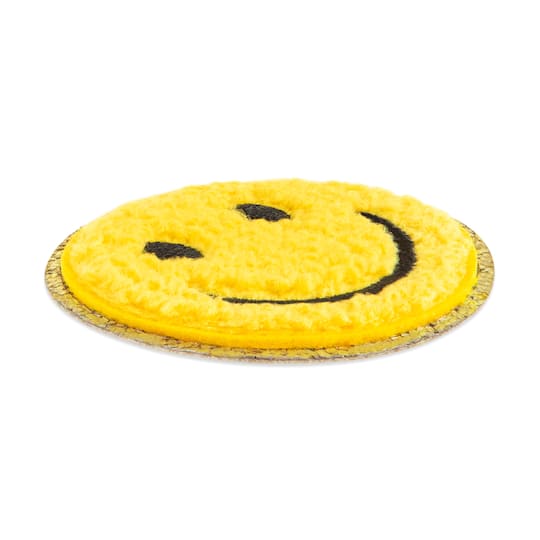 Yellow Embroidered Smiley Face Iron-On & Adhesive Patch by Make Market®